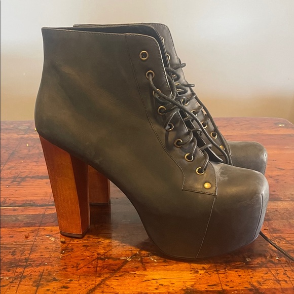 Jeffrey Campbell Black Lace Up Platform Boots - Picture 1 of 5